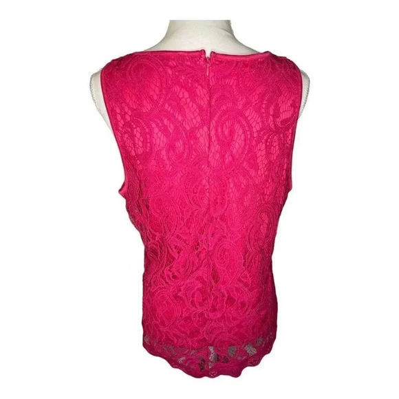 Adrianna Papell Women’s Large Fuchsia Pink Paisley Lace‎ Overlay Sleeveless Top - Picture 3 of 5